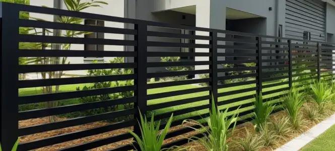 Slat aluminium fence in front yard of a huge modern house in Wagga Wagga